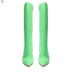 Schutz Asya Up Crocodile-Embossed Leather Wedge Boot 💚